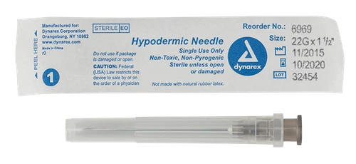 Dynarex Hypodermic Needle, Non-Toxic, Thin Wall, Box of 100