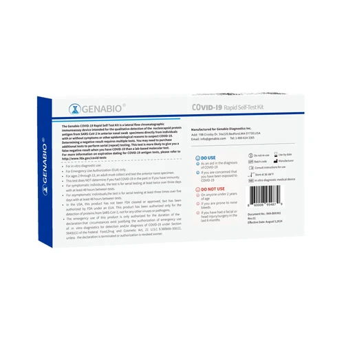Respiratory Test Kit Genabio® COVID-19 Rapid Self-Test 2 Tests per Kit