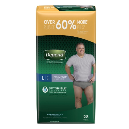 Underwear, Depend Max Absrb Men Gry Lg (28/pk 2pk/cs) Pk - 28