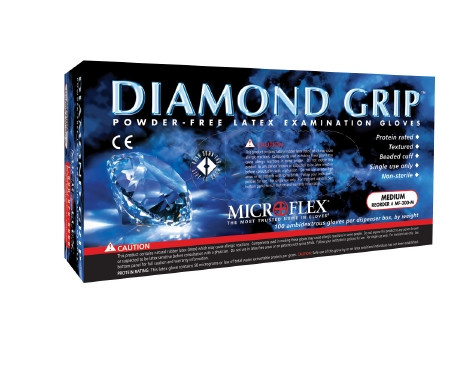 Glove, Exm Ltx N/str Pf Diam Grip Med (100/bx) Bx - 100