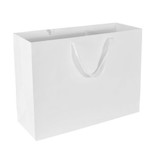 Discover our eco-friendly 20x6x16 all White Euro Tote bags with twill ribbon handles. These gift bags can be customized with your own brand.