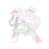 WHITE IRIDESCENT PULL BOW ON A REEL 4 IN X 18 LOOPS CT-50