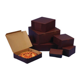 Elegant chocolate brown cardboard bakery packaging.