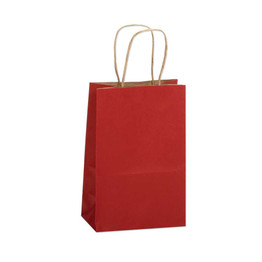 Deep Red colored paper shopping bag in a 5.5x3.25x8.375 size, perfect for retail and Eco-friendly packaging.