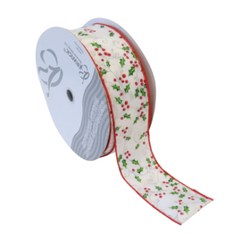 2.5" x 50 yd  Holly Berry Wired Edge Ribbon