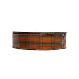 1-1/2" x 50 yds Pumpkin Plaid Wired Fabric Ribbon