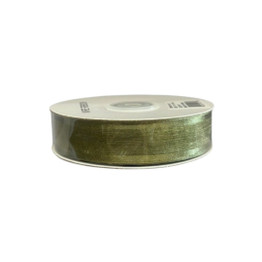 A roll of 7/8 x 25 yds Moss Green Satin Edge Wired Ribbon