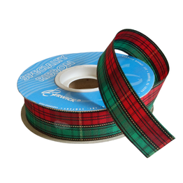 7/8" x 25 yds Metallic Tartan Holiday Ribbon
