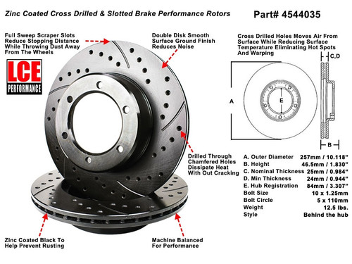 Cross Drilled Slotted Rotor 22R Pickup 1988 2WD 1 Ton Single Rear Wheel 5 Lug Pair