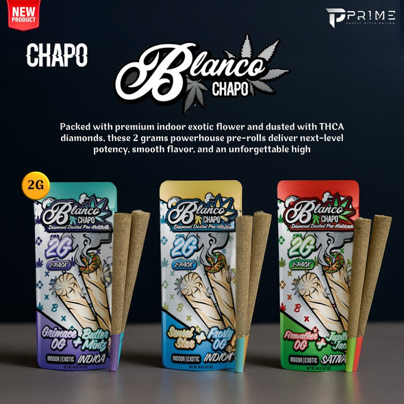 Chapo Blanco Diamond Dusted Duo THCA Pre Rolls 2G x 2G