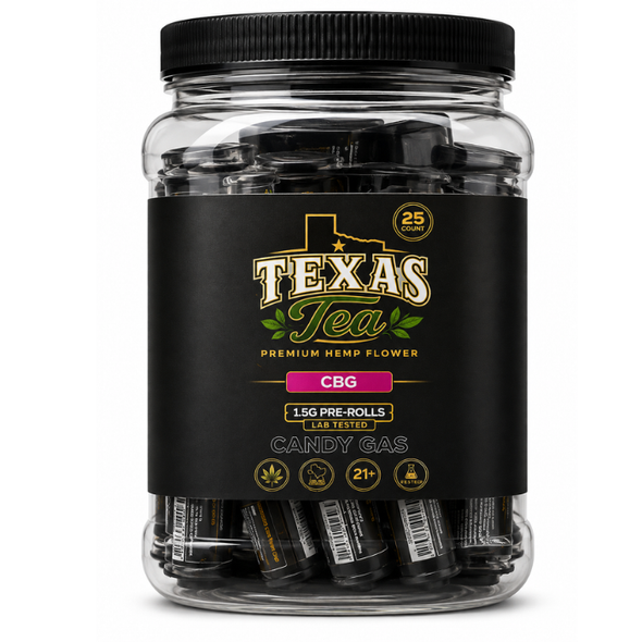 Texas Tea Premium CBG Pre Rolls Texas Compliant 1.5G Jar