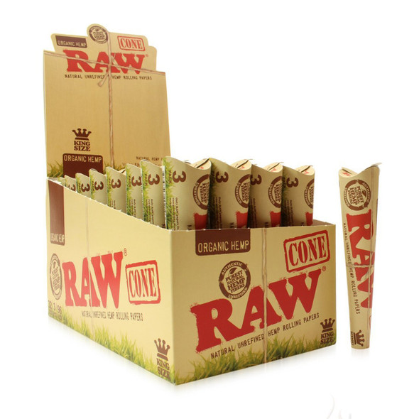 RAW ORGANIC UNREFINED PRE-ROLLED CONE KING SIZE 3CT PACK (DISPLAY OF 32)