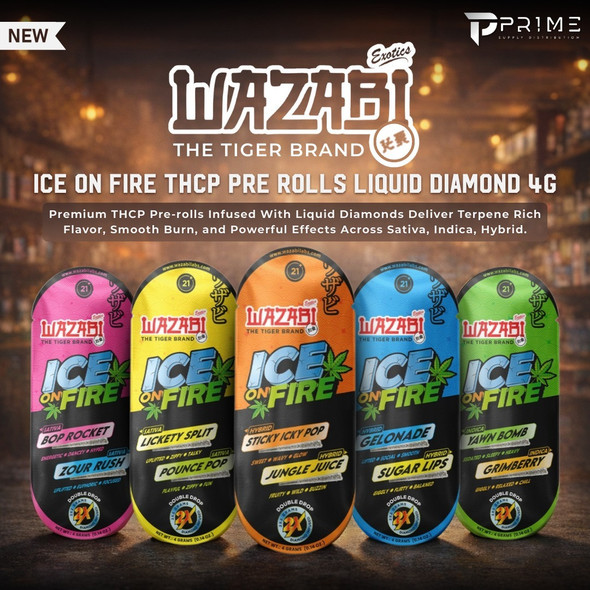 WAZABI Exotics Ice On Fire TCHP Pre Rolls Liquid Diamond 4G