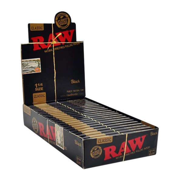 RAW BLACK NATURAL UNREFINED ROLLING PAPERS 1¼ 50 COUNT (DISPLAY OF 24)