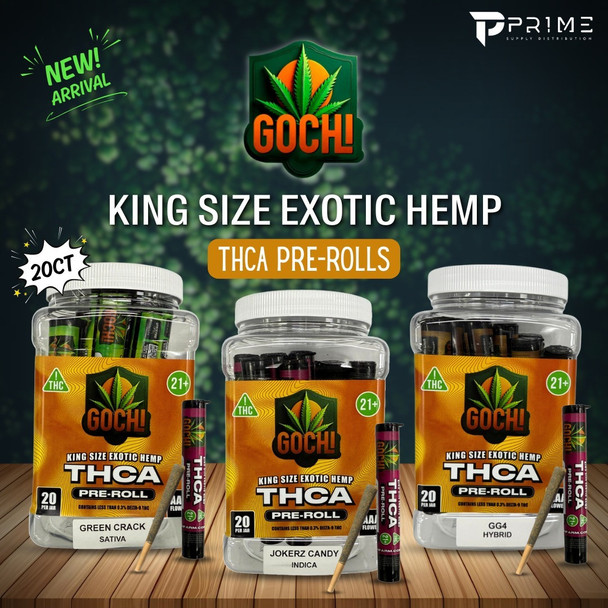 GOCHI KING SIZE EXOTIC HEMP THCA PRE ROLL 20 COUNT JAR