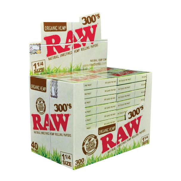 RAW 300'S ORGANIC HEMP ROLLING PAPERS 1¼ 300 COUNT PACK (DISPLAY OF 40)