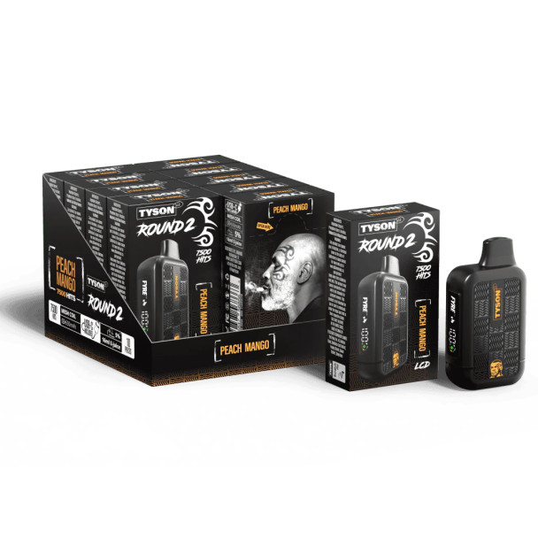 Step into the ring of superior vaping with the Tyson 2.0 Round 2 Disposable Vape, a game-changing creation endorsed by the legendary Mike Tyson. This heavyweight champion of disposable vapes delivers an unbeatable combination of power, flavor, and convenience, making it a top contender in the vaping world.

Key Features:

Extended Vaping Sessions: With a remarkable 7500 puff count, the Tyson 2.0 Round 2 ensures long-lasting enjoyment without the need for frequent replacements.
Potent Nicotine Strength: Each vape is pre-filled with 5% nicotine salt e-liquid, offering a satisfying and smooth hit for both seasoned and new vapers.
Generous E-Liquid Capacity: The device comes with a 16ml e-liquid capacity, ensuring that your vaping pleasure lasts longer.
Advanced Battery Life: Equipped with a 650mAh built-in battery, it provides enduring power for uninterrupted vaping sessions.
Innovative Mesh Coil Technology: Experience the richness of flavors and dense vapor production, thanks to the cutting-edge mesh coil technology.
Convenient USB-C Charging: The Type-C charging port ensures fast and easy recharging, keeping you ready for vaping anytime.
LCD Screen: Stay informed about your e-liquid and battery levels with the user-friendly LCD display.

Flavor Spectrum: Dive into a world of flavors with over 25 options, including fan favorites like Cool Mint, Frozen Blueberry, Pineapple Mango, and more. Each flavor is crafted to perfection, offering a unique vaping experience.

Design and Convenience: The Tyson 2.0 Round 2 boasts a sleek, portable design, making it an ideal companion for on-the-go vaping. Its ergonomic build ensures comfortable handling and usage.

Vape with Confidence: Endorsed by Mike Tyson, this disposable vape symbolizes strength, quality, and reliability. Whether you're a vaping enthusiast or a retailer looking for top-tier products, the Tyson 2.0 Round 2 is a must-have in your collection.

Order Now at Prime Supply Distro: Available in a convenient pack of 10, the Tyson 2.0 Round 2 is ready to elevate your vaping experience. Visit PrimeSupplyDistro.com to secure this premium product and enjoy the pinnacle of vaping excellence.