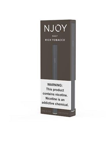 Image of the NJOY DAILY Rich Tobacco 4.5% package, prominently displaying its sleek design and the bold 'Rich Tobacco' label. The 4.5% nicotine strength is clearly highlighted, appealing to users seeking a strong but not overwhelming tobacco experience, set against a refined, dark background to underscore the richness of the product.