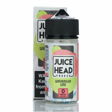 Product image featuring the Juice Head ZTN Freeze E-Liquid 100 ML bottle prominently displayed against a backdrop that mimics an icy environment. The label is vibrant, showcasing the distinctive Juice Head branding with icicle motifs to emphasize the cooling effect, making it appealing to those seeking a refreshing vape experience.