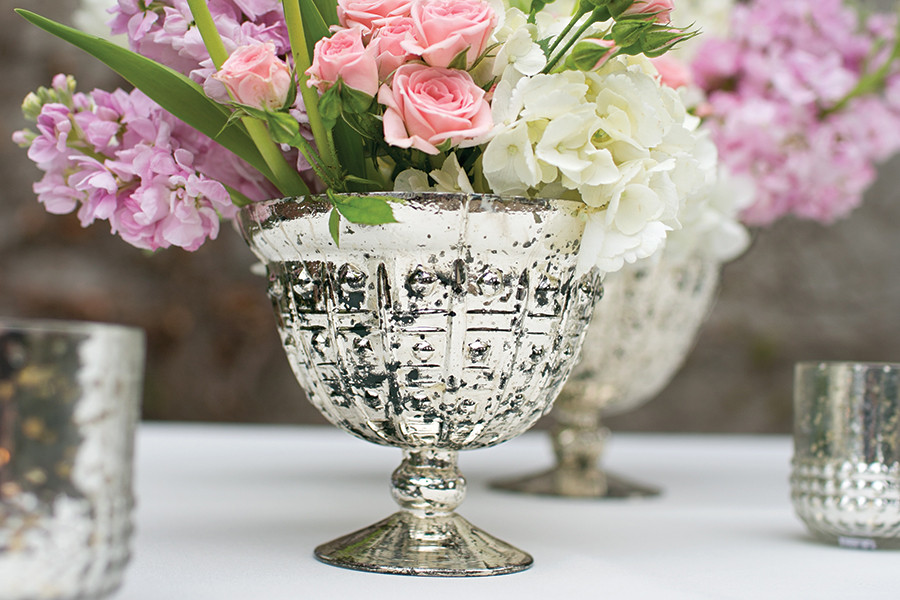 8in Wide Baleri Mercury Glass Compote Vase - Jacobson
