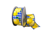 #9 Lemons on Blue Gingham Spring Ribbon - Wired Edge (20yd)