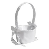 6in Long Satin Flower Girl Basket - White