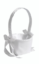 6in Long Satin Flower Girl Basket - White
