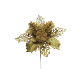 8in Glitter Holly Wreath Pick with Pine Cones (12pk) - Gold