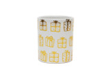 4in Wide "Gold Present" Ceramic Pot - White & Gold
