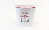 8.5in Wide "Merry Christmas" Tin Pot Cover - White & Red
