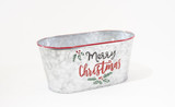 10in Long "Merry Christmas" Oval Tin Pot Cover - Red & Green