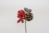 7in Mixed Berry Wreath Pick with White Tipped Pine Cone (12pk)
