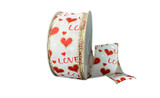 #9 Love Satin Ribbon with Glitter Hearts - Wired Edge (20yd) - Red White