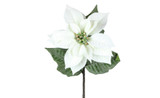 28in Plush Velvet Poinsettia Stem - White Green