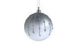 100mm Ball Ornament - White Silver Glitter