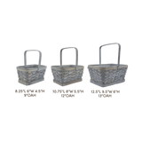 11.5in Long Woodchip Rectangular Basket with Drop Handle - Greywash (Set of 3)