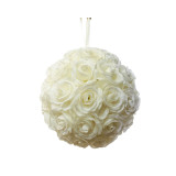 8in Rose Ball with Ribbon Hanger - Cream White