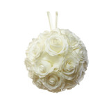 6in Rose Ball with Ribbon Hanger - Cream White