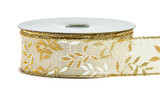 #9 Gold Leaf Spray on Linen Xmas Ribbon - Wired Edge (20yd)