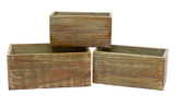 9in Long Rectangular Wood Planter Box - Brown (Set of 3)