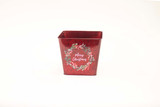 6.5in "Merry Christmas" Wreath Square Tin Pot Cover - Red
