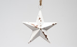 6in Tin 3D Star Ornament with Hanger - Antique White