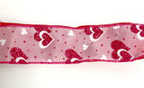 #9 Pink Satin Dot Hearts Vday Ribbon - Wired Edge (20yd)