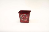5.5in Wide "Merry Christmas" Wreath Square Tin Pot Cover - Red