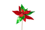 22in Metallic Poinsettia Spray with Sequin Edge - Red Emerald