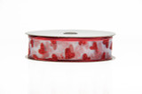 #9 Red Glitter Hearts on White Sheer WE Ribbon (50yd) - White Red