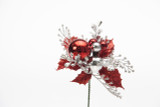 7in Glitter Holly Boxwood Pick (Bag of 12) - Red Silver