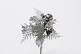 8in Glitter Holly Fern Boxwood Pick with Cones & Bells (Bag of 12) - Silver