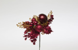 7in Glitter Boxwood Statice Ball Pick (Bag of 12) - Burgundy