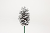 4in Glitter Pine Cone Pick (Box of 50) - Silver Metallic